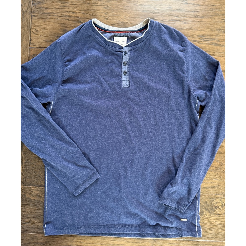 Denim‎ & Flower Men's Long Sleeve Henley Shirt Large Y2K
